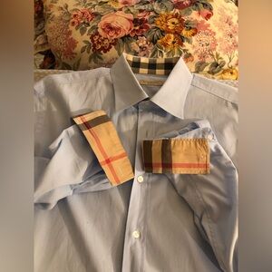 BURBERRY BRIT MENS DRESS SHIRT NOVA CHECK TRIM XL COTTON